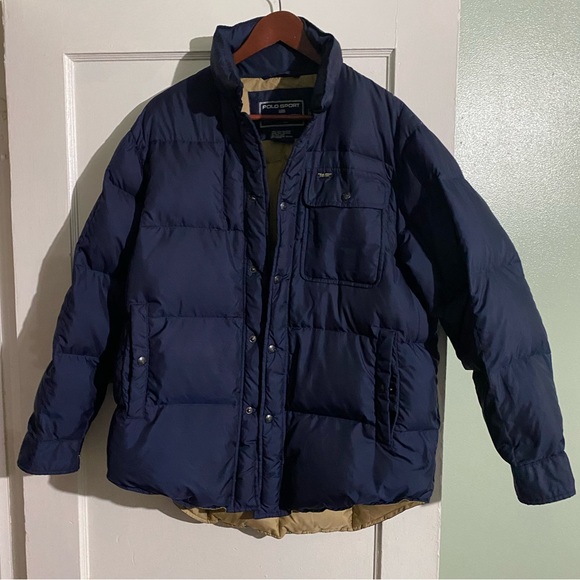 Vintage Men's Ralph Lauren Polo Sport Navy/Tan Jacket Puffer Coat - Men Small - Picture 2 of 14